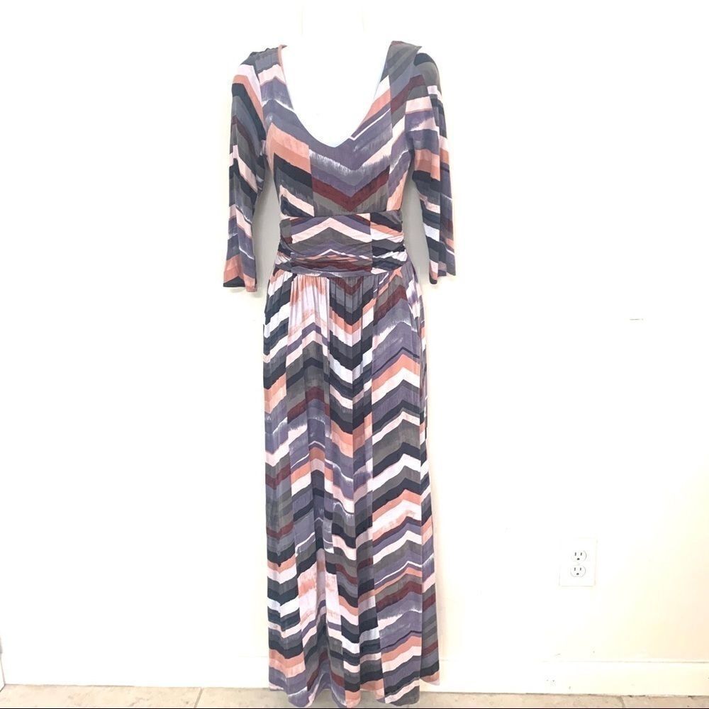 ANTHROPOLOGIE GEOMETRIC V-NECK 3/4 SLEEVE DRESS